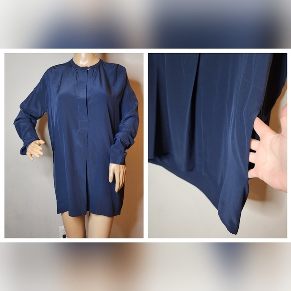 Vince Silk Tunic Pockets. Long Sleeve band collar. Size Small. - Picture 1 of 16